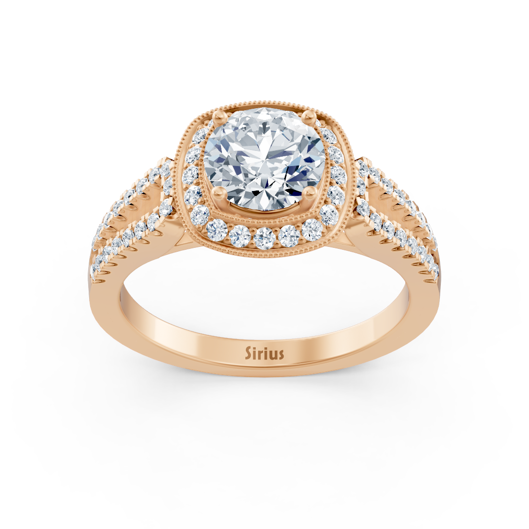 14 Ayar Rose Altın Çift Halolu Pırlanta Nişan Yüzüğü - Rosy Lab Diamonds'tan yüksek kaliteli Mücevher