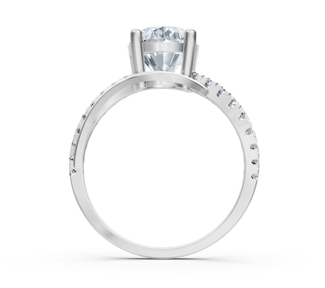 Elegant oval solitaire ring with pavé lab diamonds in 14K white gold