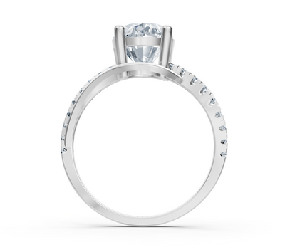 Elegant oval solitaire ring with pavé lab diamonds in 14K white gold