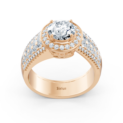 Rose gold ring with halo and princess diamonds in pavé style – lab-grown brilliance