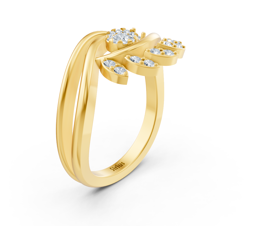 Yellow gold ring with dynamic round diamond design