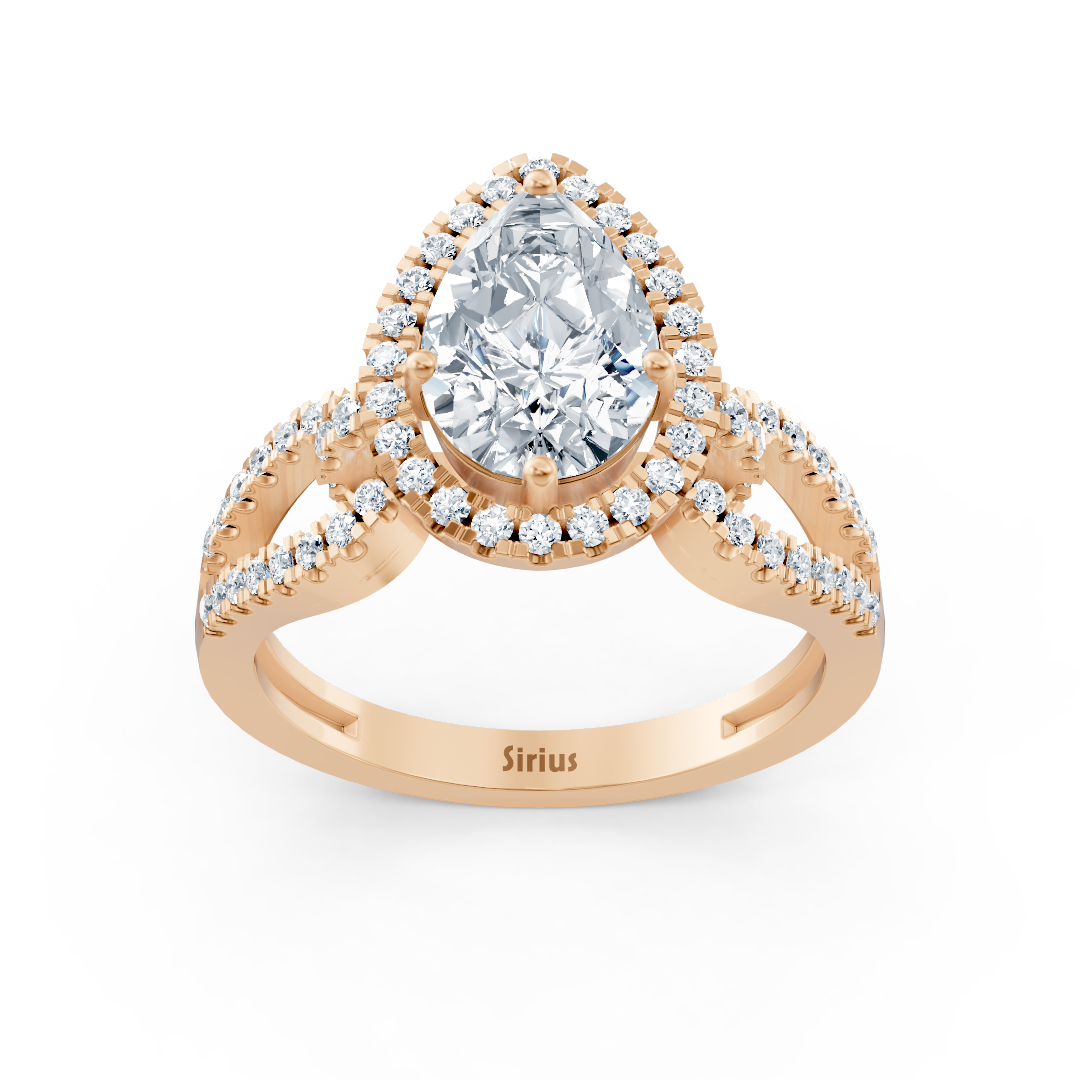 Roségold-Ring mit Pear-Cut White Topas und Diamanten - 14K - hochwertiger Schmuck von Rosy Lab Diamonds