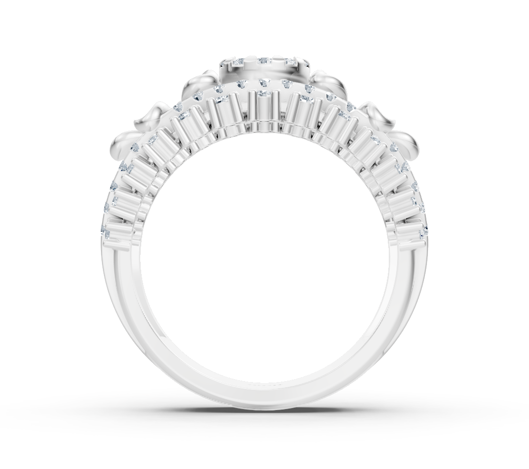 White gold ring with a floral design and round lab-grown diamonds – high-quality Jewelry from Rosy Lab Diamonds