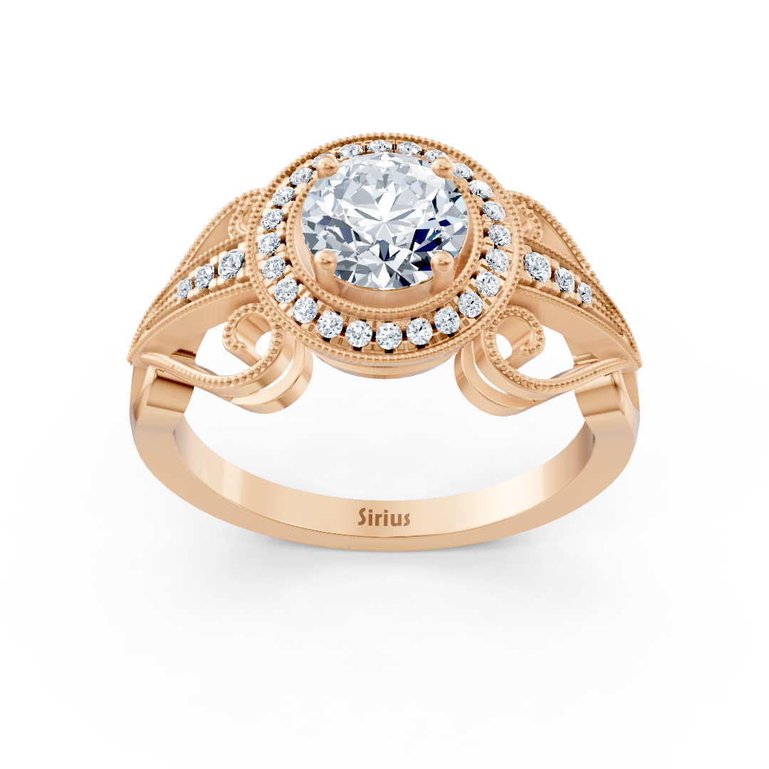 Vintage süslemeli ve pırlanta işlemeli pembe altın yüzük - 14 ayar Nişan Yüzüğü - Rosy Lab Diamonds'tan yüksek kaliteli Mücevher