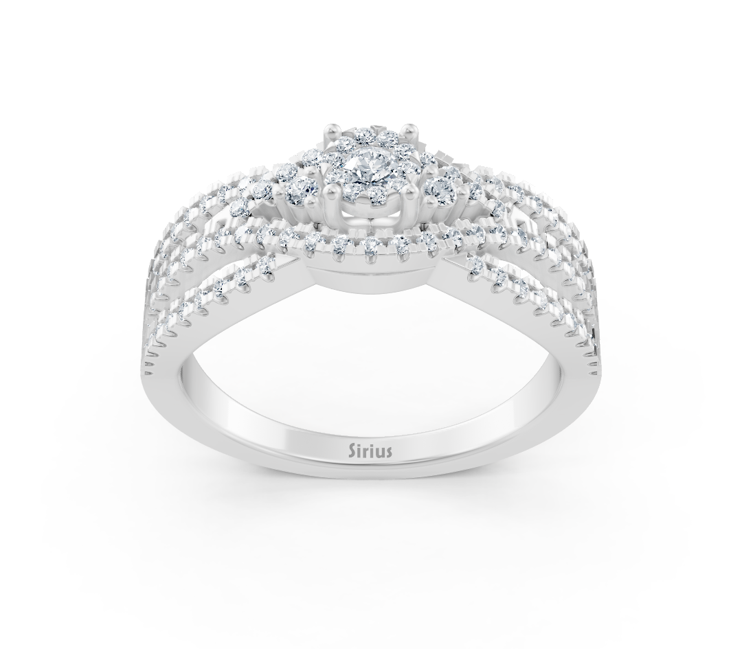 Elegant engagement ring in 14K white gold with diamonds