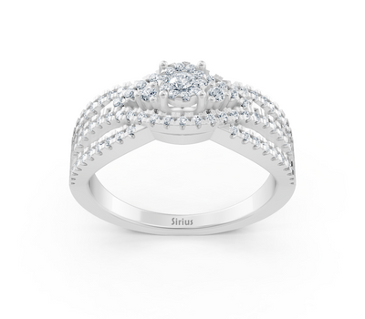 Elegant engagement ring in 14K white gold with diamonds