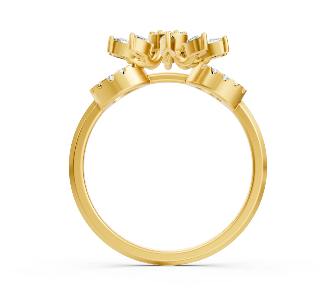 Yellow gold ring with marquise lab diamonds in floral style