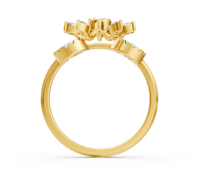 Yellow gold ring with marquise lab diamonds in floral style