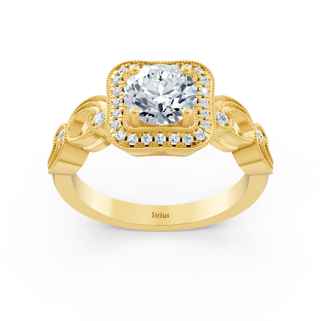Bague en or jaune avec diamants et topaze blanche – bague pour femme de style vintage en or 14 carats – Bijoux haut de gamme de Rosy Lab Diamonds