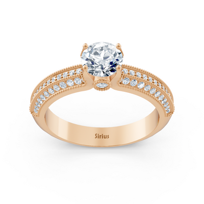 Rose gold ring with pavé setting and brilliant lab diamond