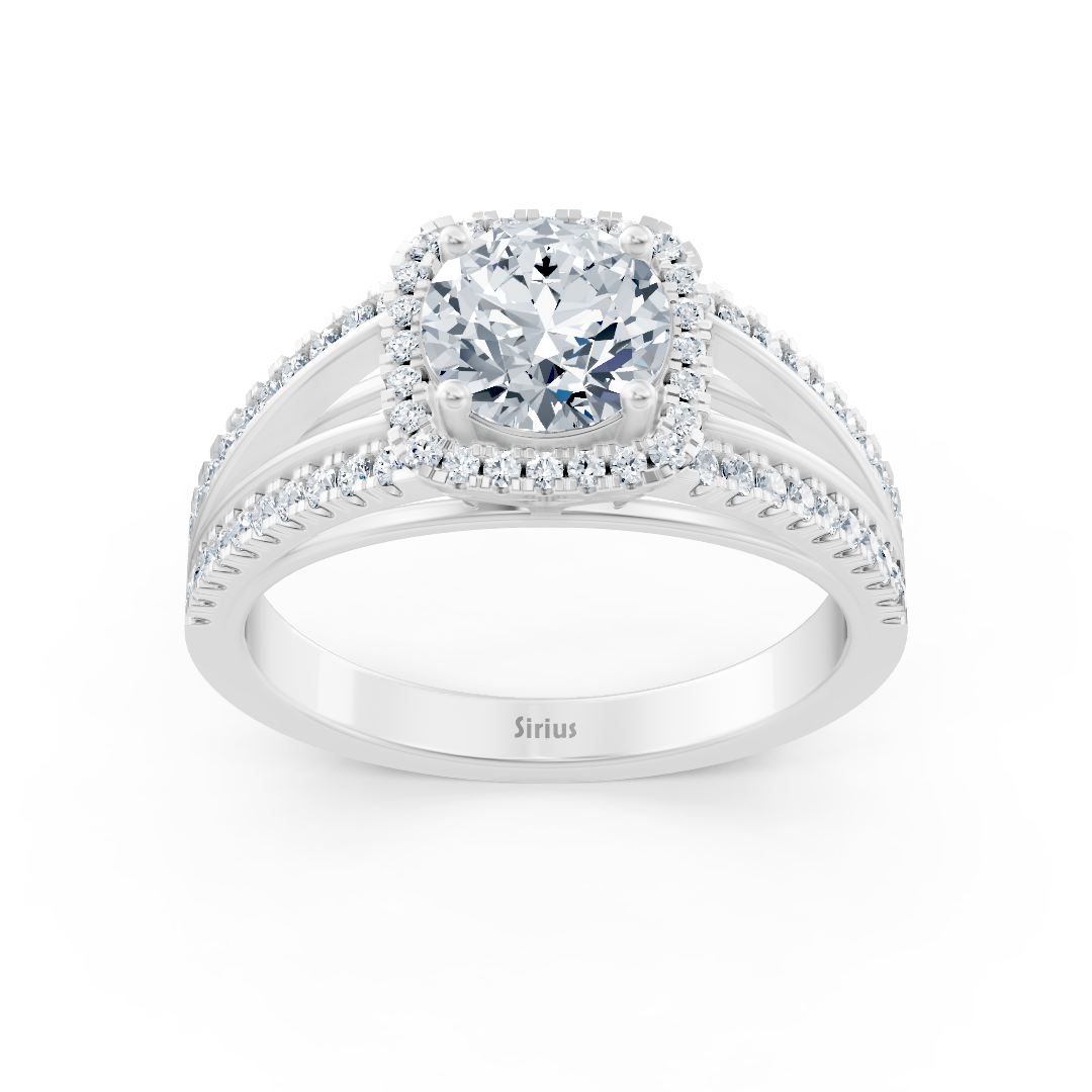 Klassischer Weißgoldring mit erhöhtem Halo und Labor-Diamant - hochwertiger Schmuck von Rosy Lab Diamonds