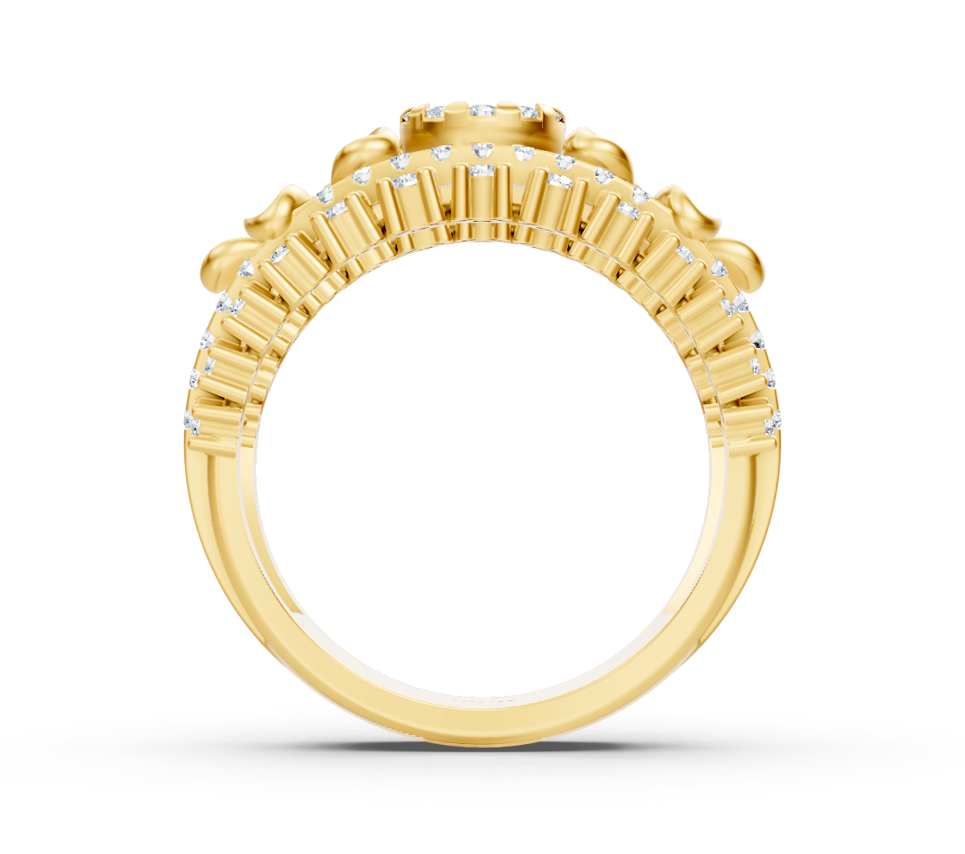 Yellow gold ring with floral motif and round lab diamonds