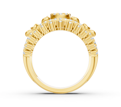 Yellow gold ring with floral motif and round lab diamonds
