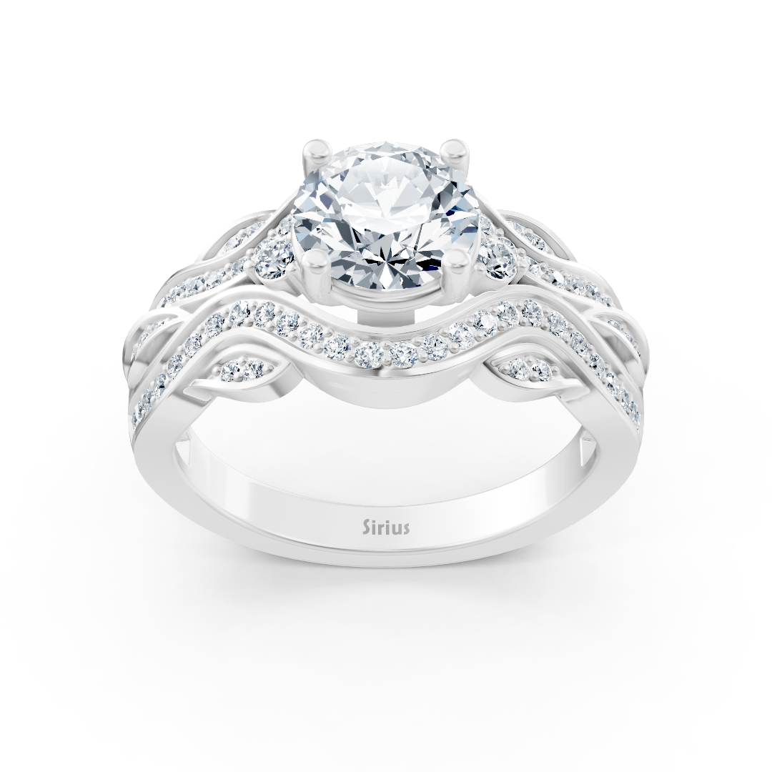 Fantasy diamond ring with delicate lines of white gold