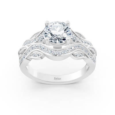 Fantasy diamond ring with delicate lines of white gold