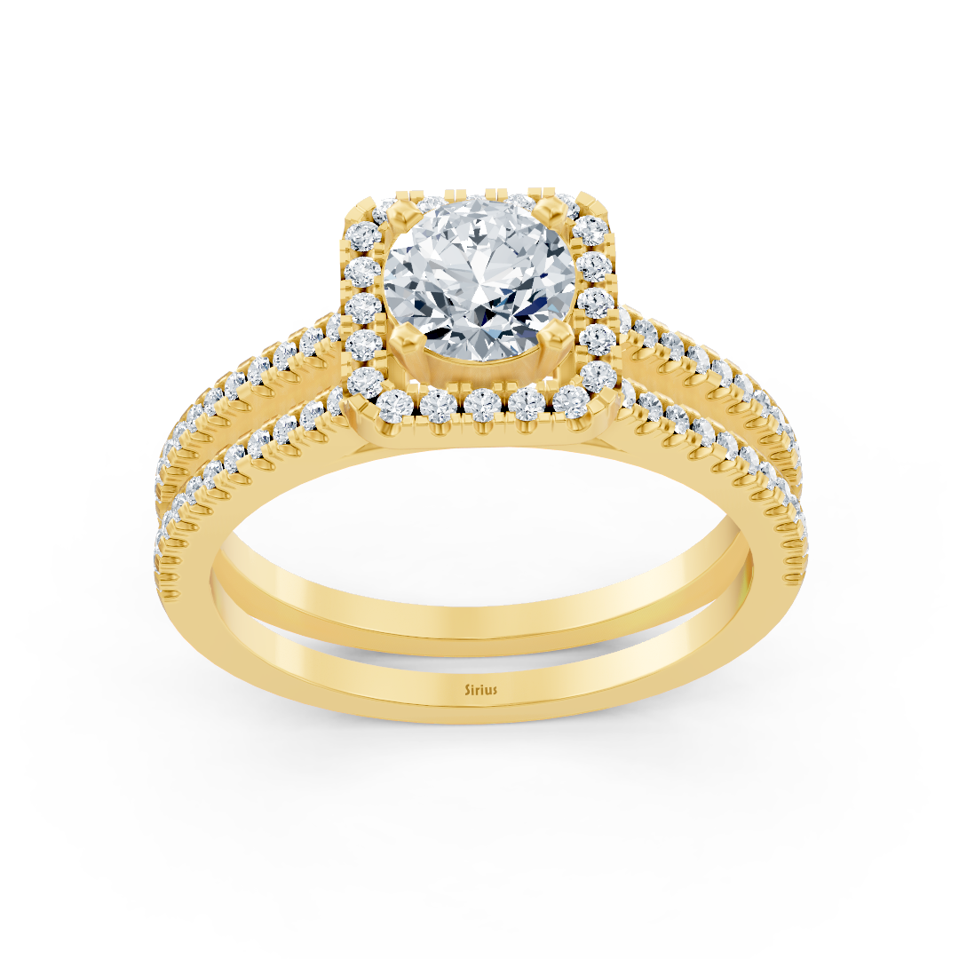 Yellow gold engagement ring in halo style with round diamonds – 0.93 ct