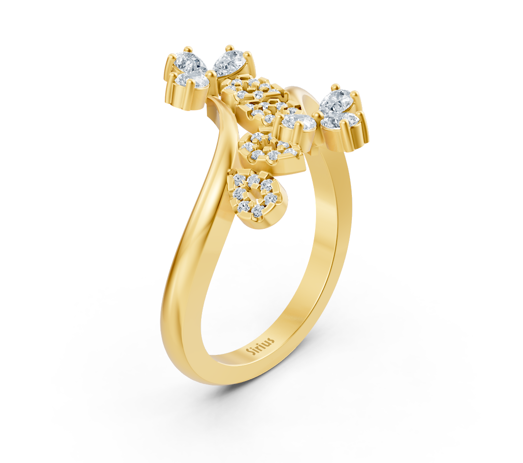 Yellow gold flower ring with lab diamonds