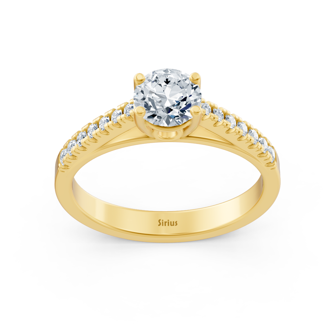 Classic Yellow Gold ring with lab-grown diamond solitaire and graduated side stones - high-quality Jewelry from Rosy Lab Diamonds