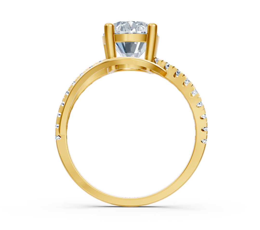 Élégante bague solitaire ovale avec diamants de laboratoire pavés en Or Jaune 14 carats – Bijoux haut de gamme de Rosy Lab Diamonds