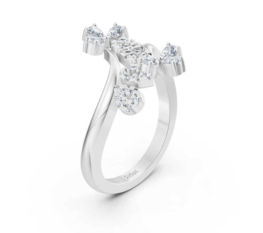 Laboratuvar pırlantalı beyaz altın çiçek yüzük - Rosy Lab Diamonds'tan yüksek kaliteli Mücevher