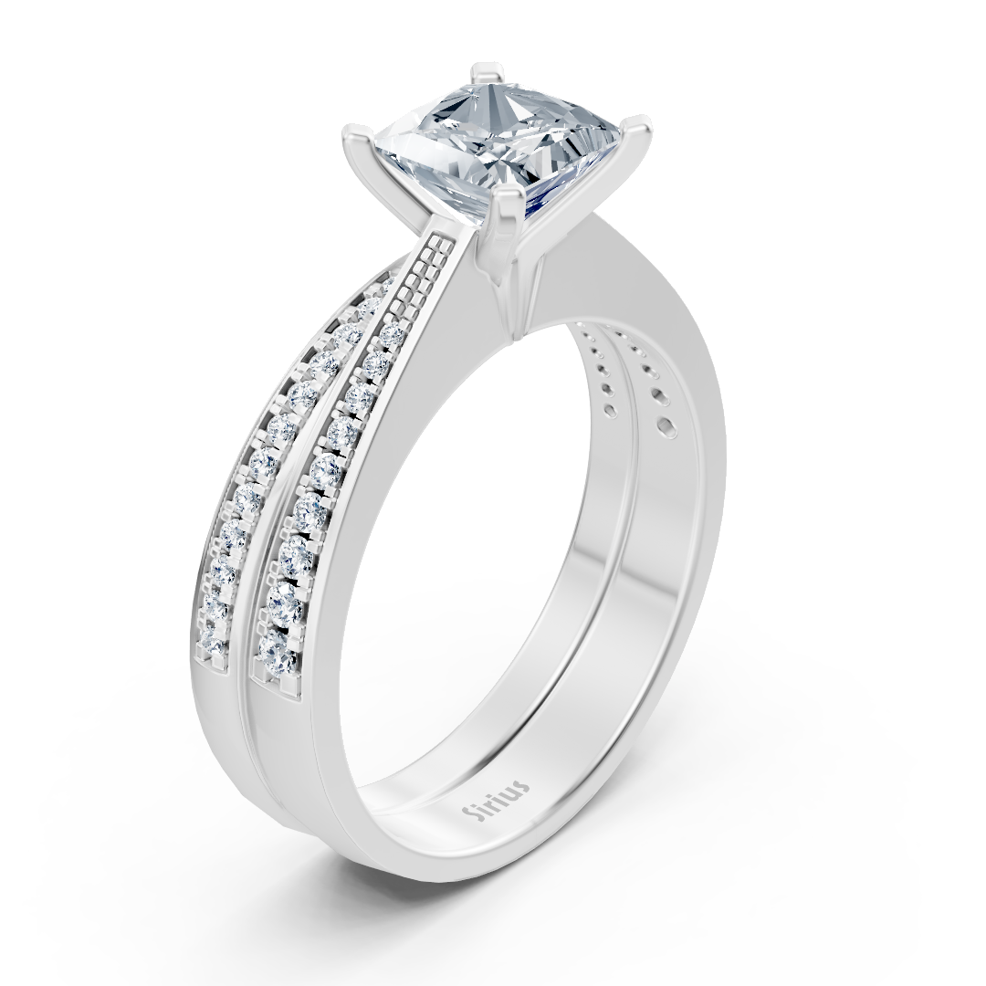 Bague de fiançailles en Or Blanc avec taille princesse et diamants pavés – 1,78 ct – Bijoux haut de gamme de Rosy Lab Diamonds