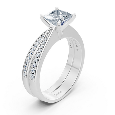 White gold diamond princess cut stacking ring with accents