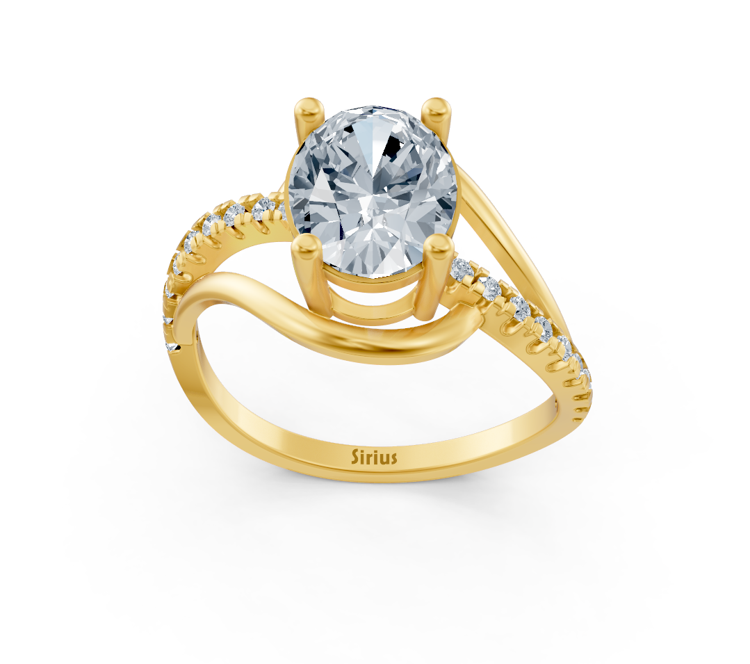 Élégante bague solitaire ovale avec diamants de laboratoire pavés en Or Jaune 14 carats – Bijoux haut de gamme de Rosy Lab Diamonds