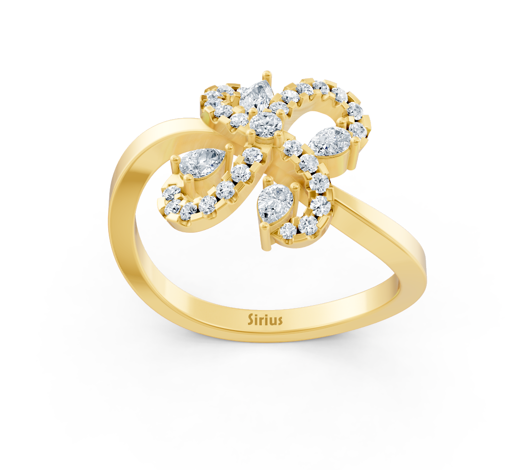 Yellow gold initial ring "D" with lab-grown diamonds