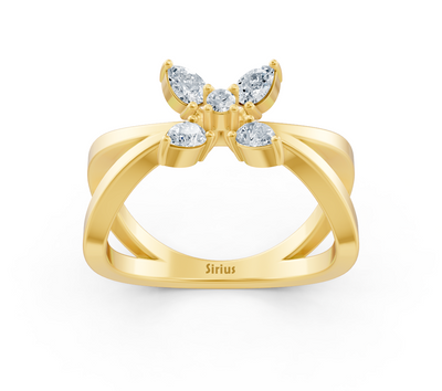 Floral yellow gold ring with pear and round cut lab diamonds