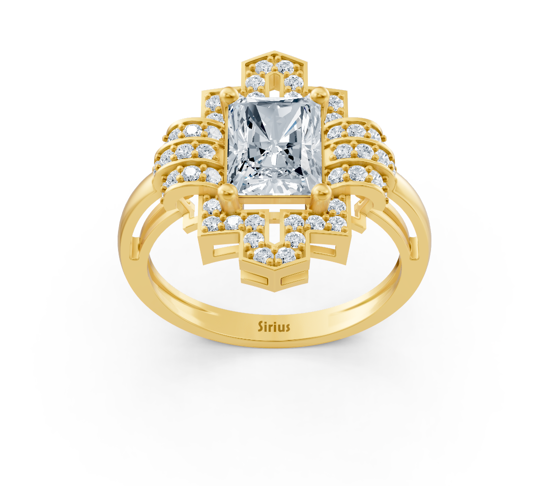 Superbe bague halo radiant sertie de diamants de laboratoire en Or Jaune 14 carats – des Bijoux haut de gamme de Rosy Lab Diamonds