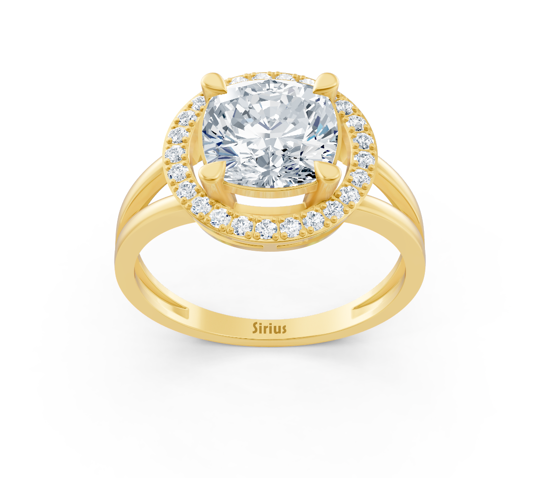 Eleganter Gelbgold-Ring mit Cushion- und rundem laborgezüchtetem Diamant - 2,37 ct - hochwertiger Schmuck von Rosy Lab Diamonds