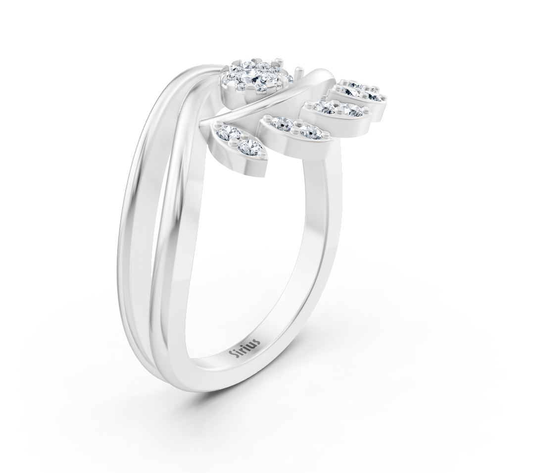 White Gold ring with an asymmetrical round diamond design – high-quality Jewelry by Rosy Lab Diamonds