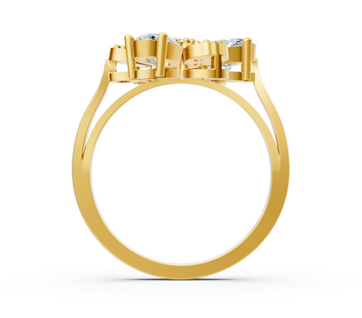 Yellow gold ring with oval and round diamonds in floral design – 1.45 carats