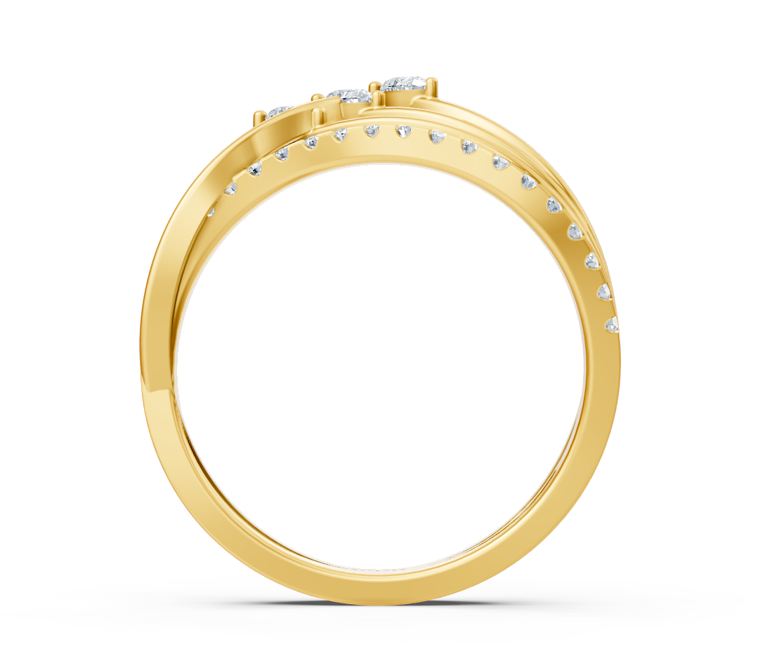 Bague fine en or jaune avec diamants de laboratoire taille poire et ronde