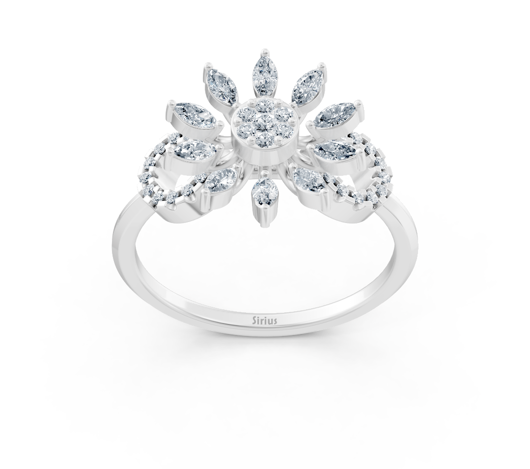 Bague en or blanc ornée de diamants de laboratoire taille marquise, au style floral – Bijoux haut de gamme de Rosy Lab Diamonds