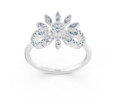 Weißgoldener Ring mit Marquise-Labordiamanten im Blumenstil