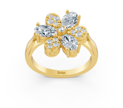 Yellow gold ring with oval and round diamonds in floral design – 1.45 carats