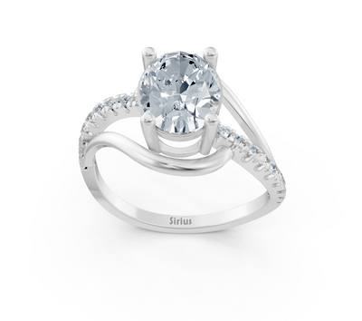 Elegant oval solitaire ring with pavé lab diamonds in 14K white gold