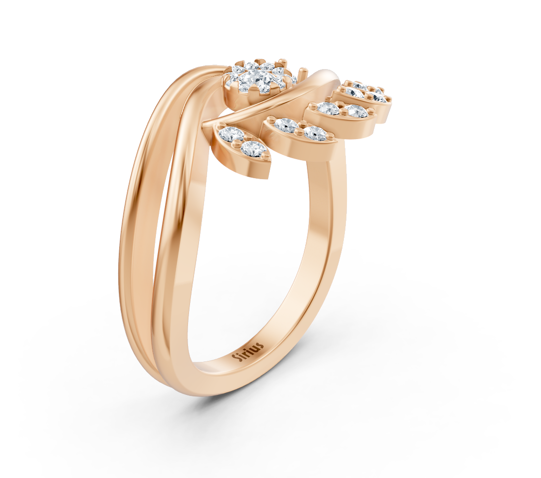 Rose gold ring with curved round diamond design