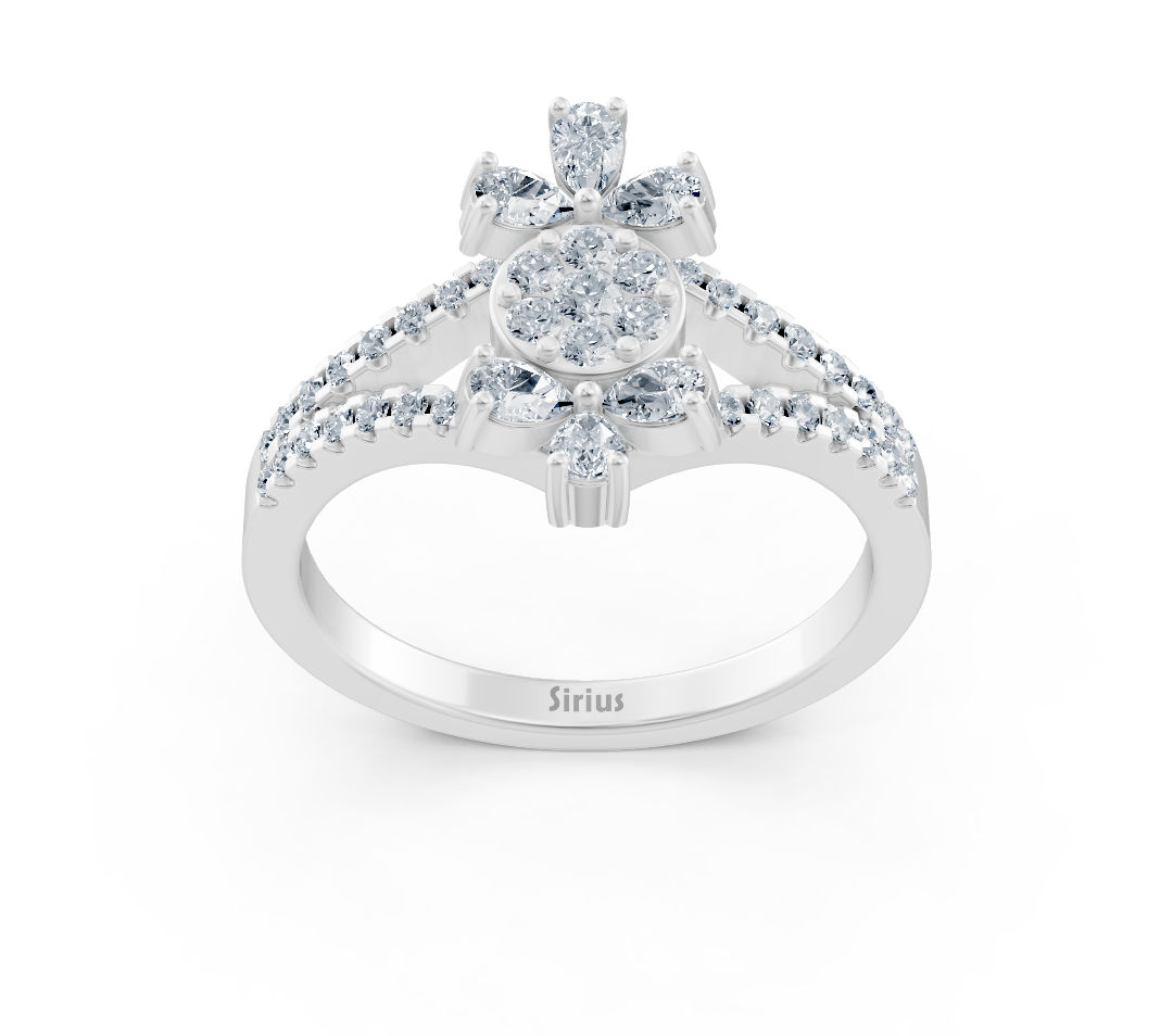 Weißgoldener Ring mit Dreifachfassung und Pavé-Diamanten