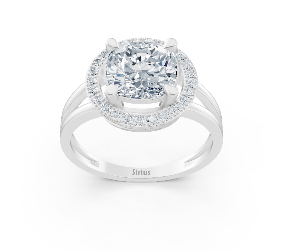 Élégante bague en Or Blanc avec un Diamant de laboratoire de forme coussin et rond, 2,37 ct, Bijoux haut de gamme de Rosy Lab Diamonds