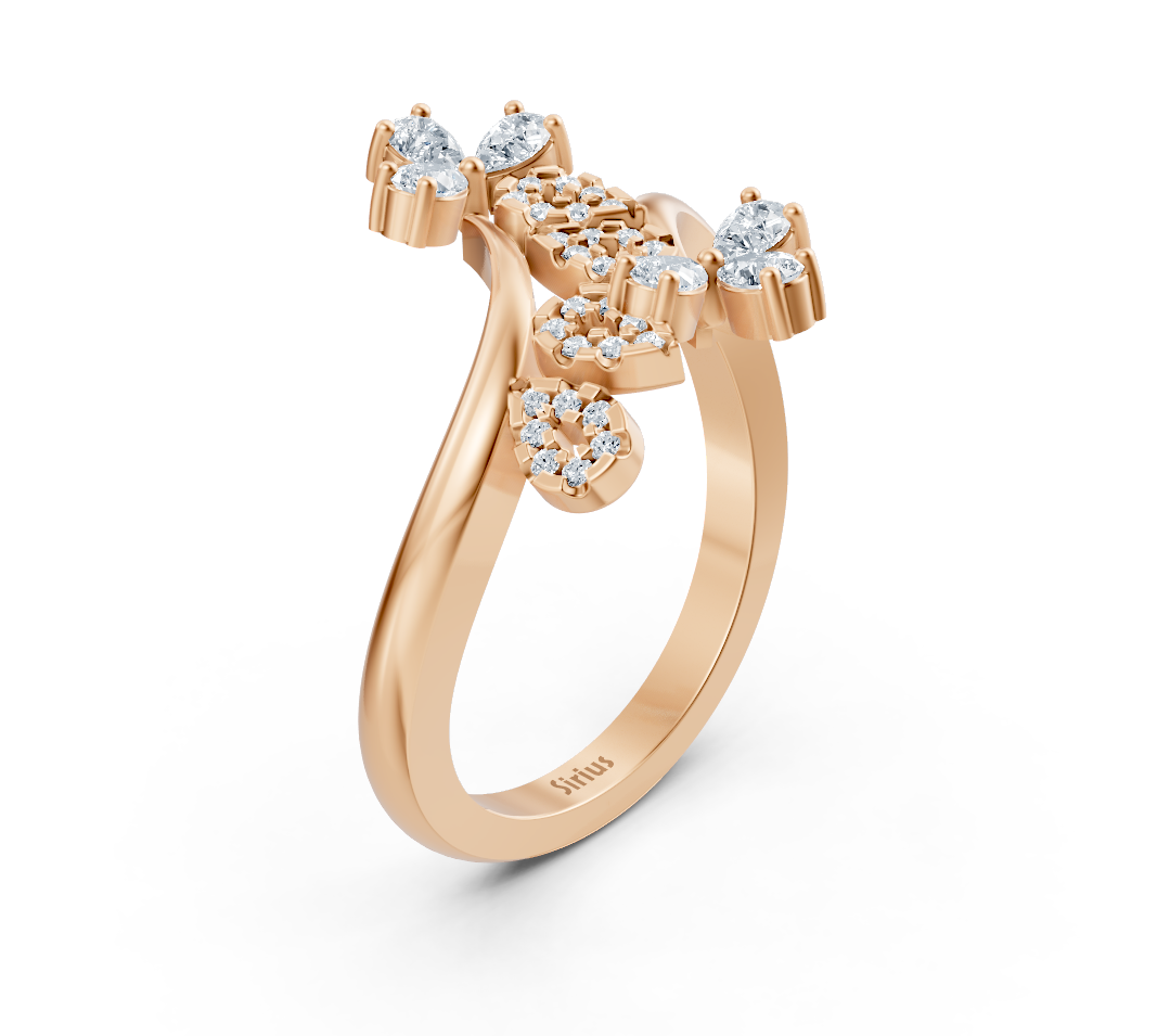 Laboratuvar pırlantalı pembe altın çiçek yüzük - Rosy Lab Diamonds’tan yüksek kaliteli Mücevher