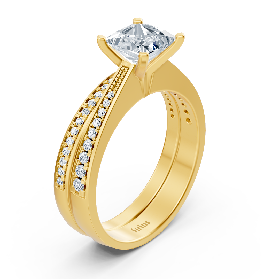 Bague de fiançailles en Or Jaune avec taille princesse et diamants pavés – 1,78 ct – Bijoux haut de gamme de Rosy Lab Diamonds