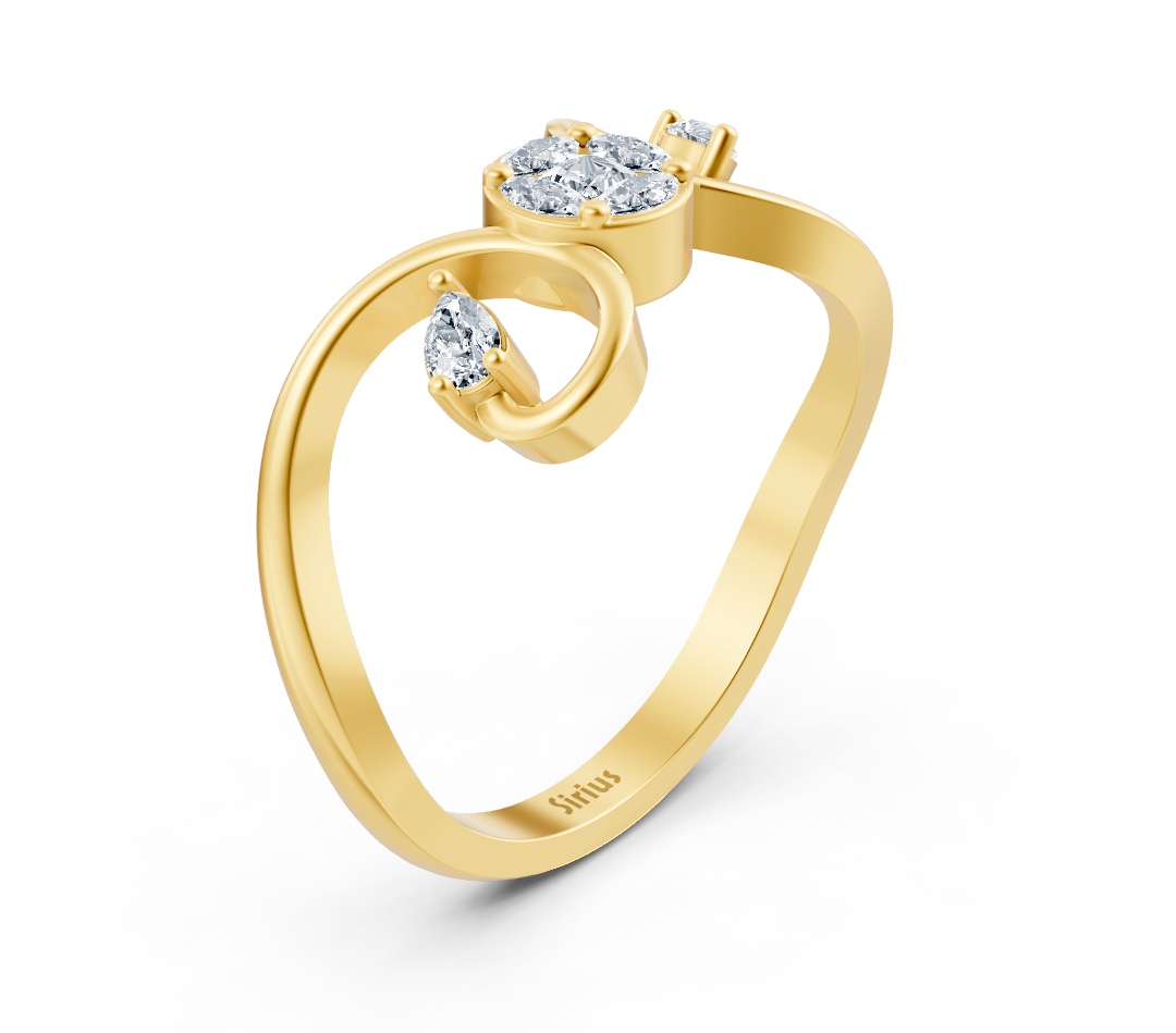 Yellow gold ring with marquise, princess, and pear cut