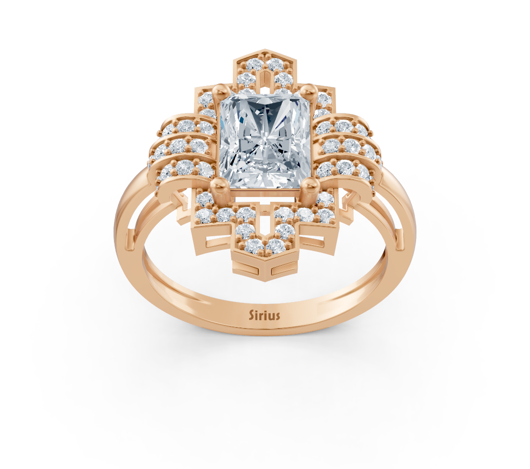 Bague halo radiant artistique avec diamants de laboratoire en Or Rose 14 carats – Bijoux haut de gamme de Rosy Lab Diamonds