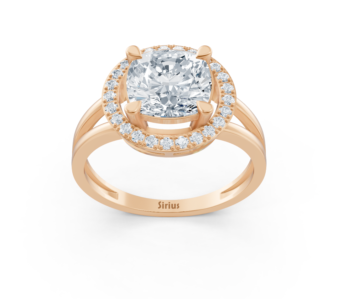 Eleganter Roségold-Ring mit Cushion- und rundem laborgezüchtetem Diamant - 2,37 ct - hochwertiger Schmuck von Rosy Lab Diamonds