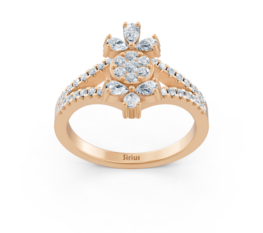 Rose gold ring with triple setting and pavé diamonds - high-quality Jewelry from Rosy Lab Diamonds