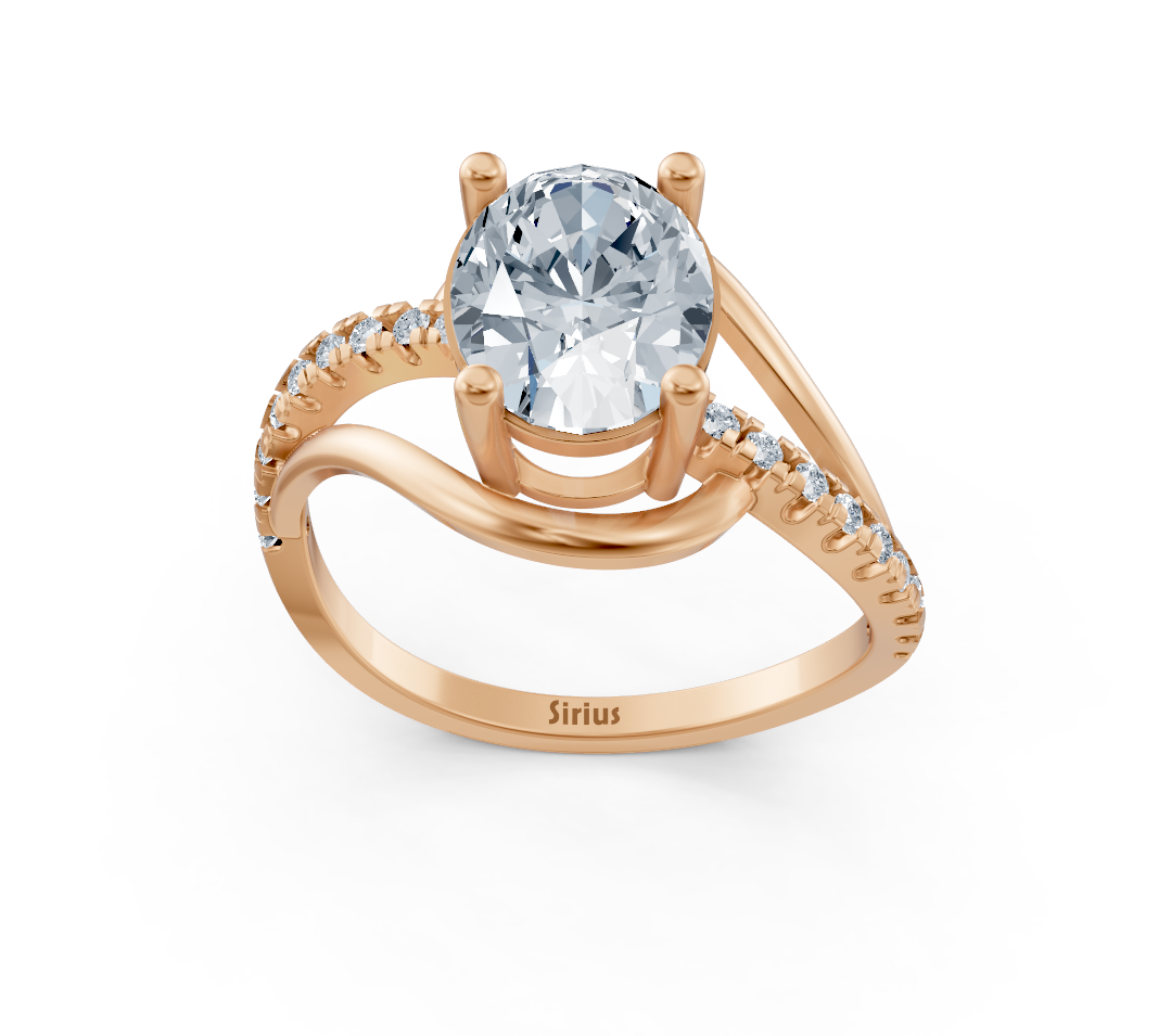 Bague solitaire ovale élégante avec des labordiamants pavés en Or Rose 14 carats – Bijoux haut de gamme de Rosy Lab Diamonds