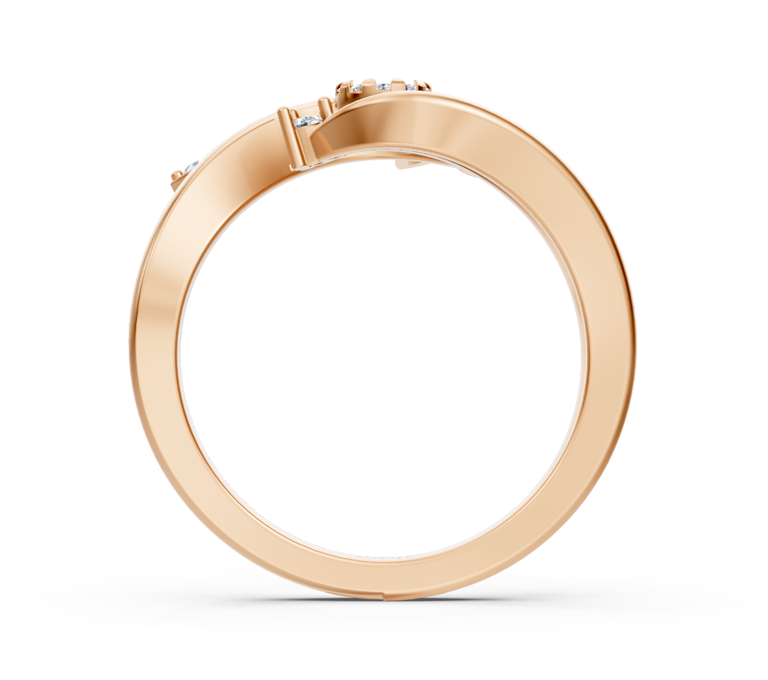 Rose gold ring with curved round diamond design