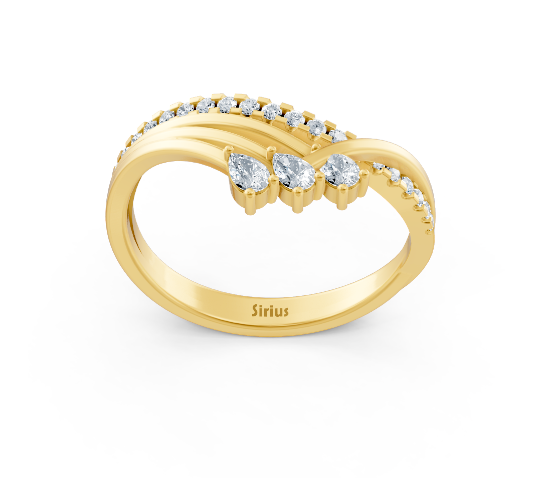 Bague fine en or jaune avec diamants de laboratoire taille poire et ronde